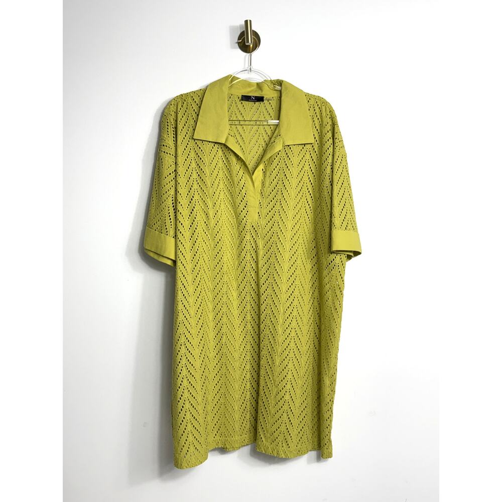 Natori lime wasabi green 100% cotton eyelet shirtdress lined relaxed fit, SzXL - Picture 2 of 15